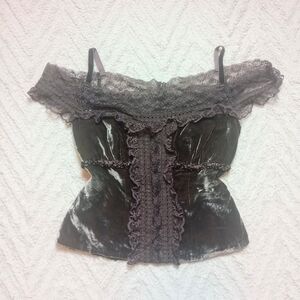 Y2K Silk Velvet Lace Corset Style Gothic Blouse